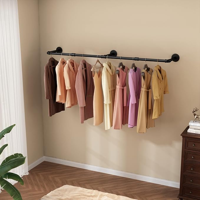 Wall Mounted Clothes Rack 72.5in, Industrial Pipe Clothing Racks Wall Mount - Image 7