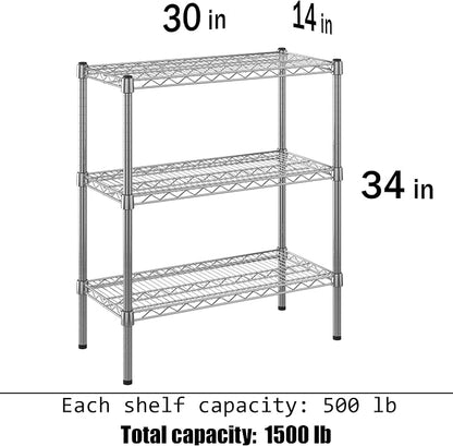 14" Deep x 30" Wide x 34" Height Wire Shelving Kit | 3-Tier | NSF Commercial - Image 3
