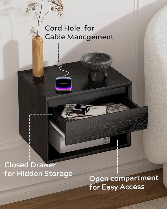 Floating Nightstand Set of 3, Wall Mounted Bedside Table - Image 3