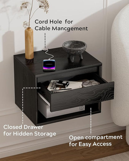 Floating Nightstand Set of 2, Wall Mounted Bedside Table - Image 3