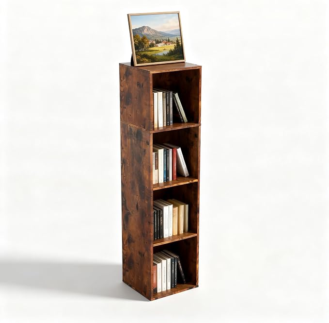 Cube Storage Organizer, 4 Cube Retro Bookshelf, Freestanding 4 Tier Open Shelf by NewBeth
