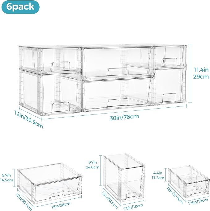Vtopmart 6 Pack Clear Stackable Storage Drawers, Plastic Drawers - Image 2