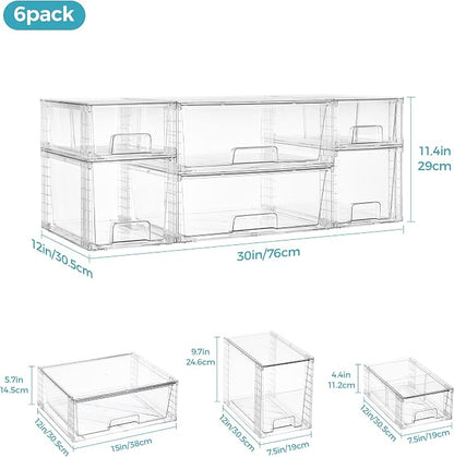 Vtopmart 6 Pack Clear Stackable Storage Drawers, Plastic Drawers - Image 2