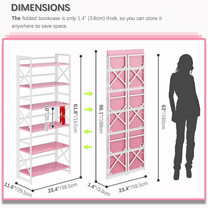 4NM 6 Tiers No Assembly Book Shelves, 61.8" H Folding Bookshelf Bookcase Open - Image 2