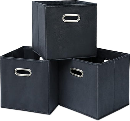 Black Fabric Cubby Storage Bins, Cube Organizer Bin Foldable Storage Boxes by Yunkeeper