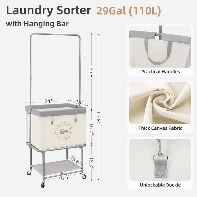 STORAGE MANIAC Rolling Laundry Cart - Image 4