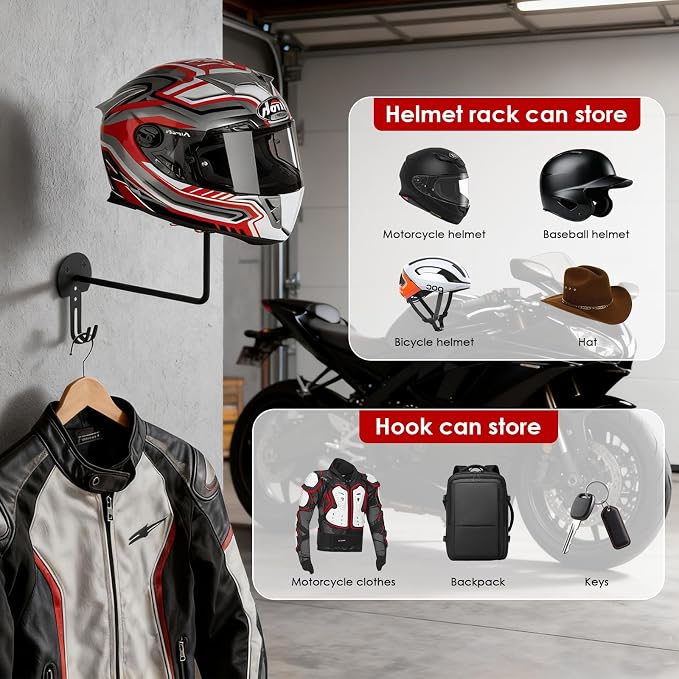 Helmet Holder Wall Mount, 4 Pack Metal Motorcycle Helmet Holder - Image 2