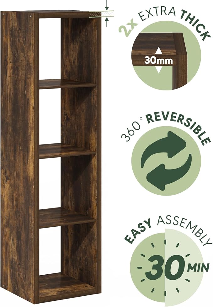 Furinno Cubicle Book Shelf, Vertical 4-Cube Bookshelf, Extra Thick Horizontally - Image 7