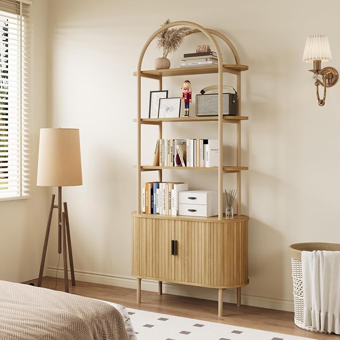 BREEZEHEAT Fluted Arched Bookshelf, 4-Tier Open Display Storage Shelf, and - Image 6