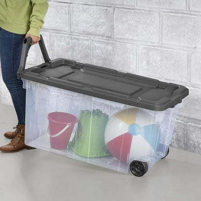 160 Quart Wheeled Stacker, Extra Large Durable Clear Bin, Latch Lid and Pull - Image 4