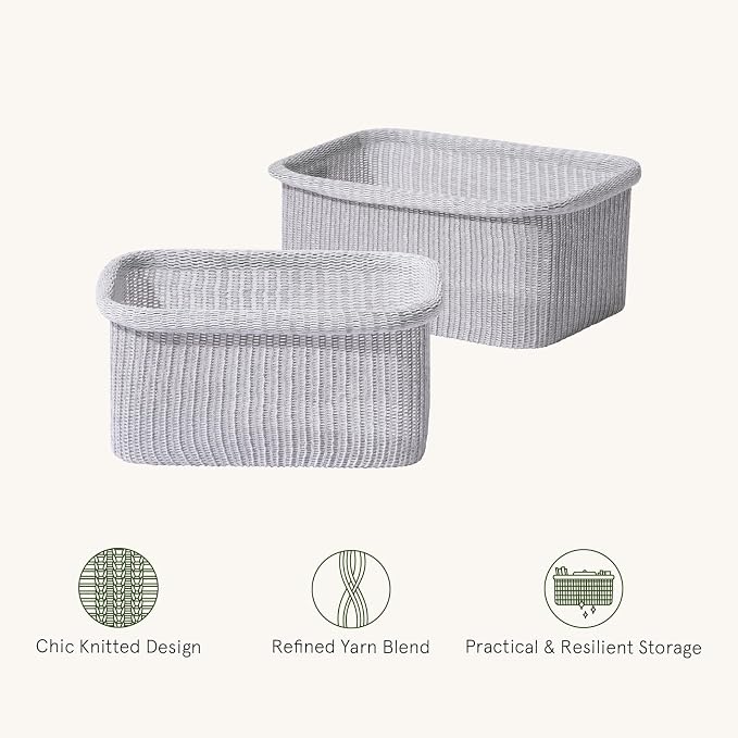 La Jolie Maison Blended Fabric Storage Baskets Set of 2, Rectangle Knitted - Image 5