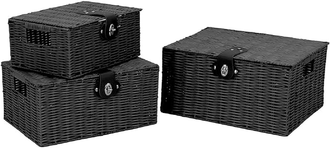 Set of 3 Woven Wicker Storage Basket Box - Image 7