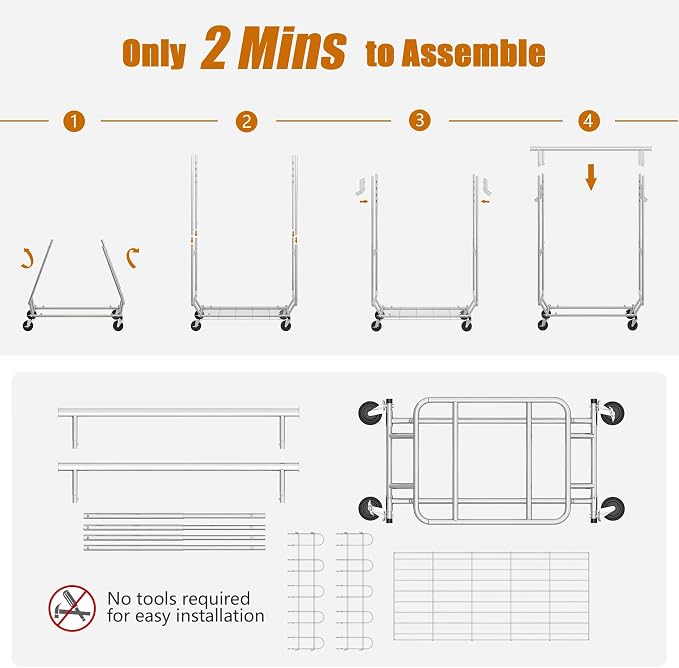 Heavy Duty Clothes Rack Load 620 Lbs, Double Rod Rolling Clothing Rack - Image 7
