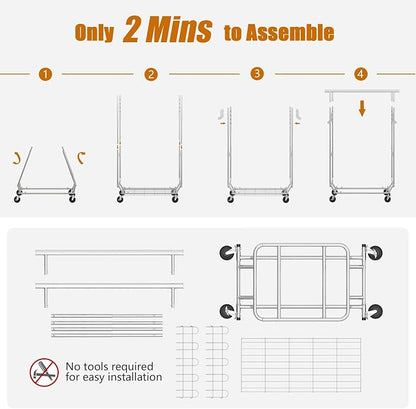 Heavy Duty Clothes Rack Load 620 Lbs, Double Rod Rolling Clothing Rack - Image 7