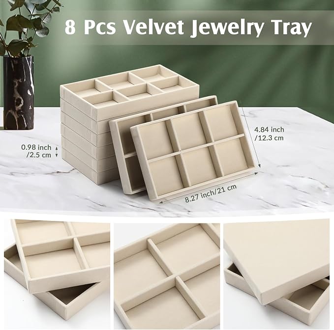 Highergo 8 Pcs Velvet Jewelry Trays Stackable Drawers Organizer Ring Earring - Image 2