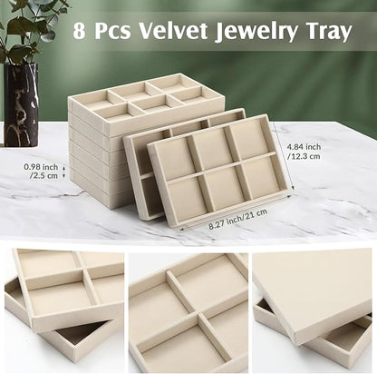 Highergo 8 Pcs Velvet Jewelry Trays Stackable Drawers Organizer Ring Earring - Image 2