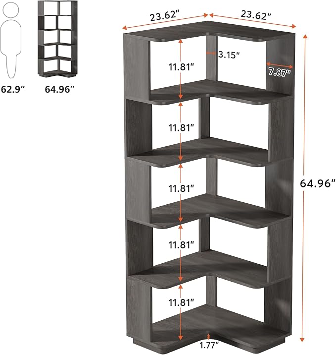 Tribesigns 6-Tier Corner Bookshelf, 64.9 Inches Tall Corner Bookcase - Image 2