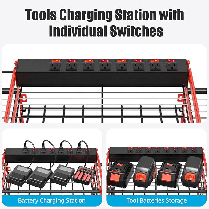 CCCEI Red Power Tool Organizer Wall Mount, Large Tools and Battery Storage Rack - Image 2