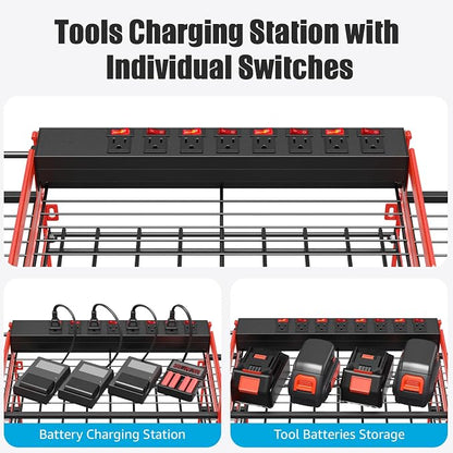 CCCEI Red Power Tool Organizer Wall Mount, Large Tools and Battery Storage Rack - Image 2