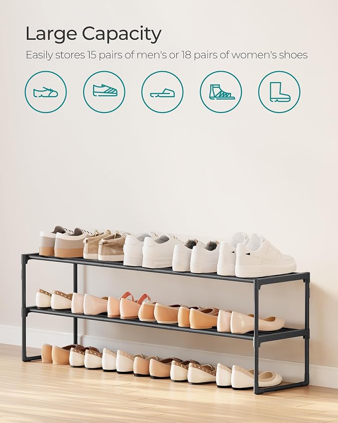SONGMICS Shoe Rack, 2-Tier Shoe Organizer, Metal Storage Shelf, Upright or - Image 6