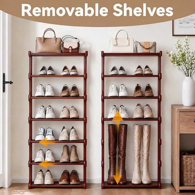 7-Tier 41" Tall Wooden Vertical Shoe Rack, E-Shaped Multi-Layer Solid Wood - Image 5
