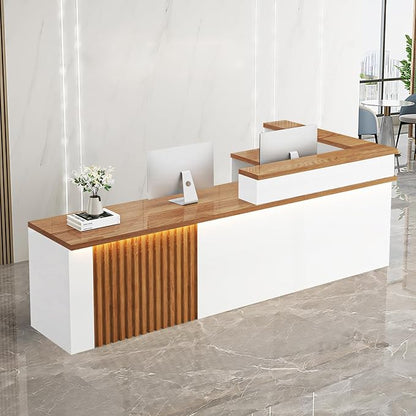 Receptionist Desk with LED Light，Wooden Salon Checkout Counter with Storage by Unknown