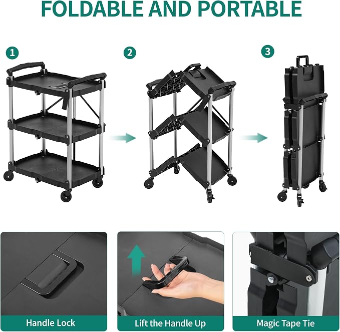 YITAHOME 3-Tier Folding Utility Cart - Image 2
