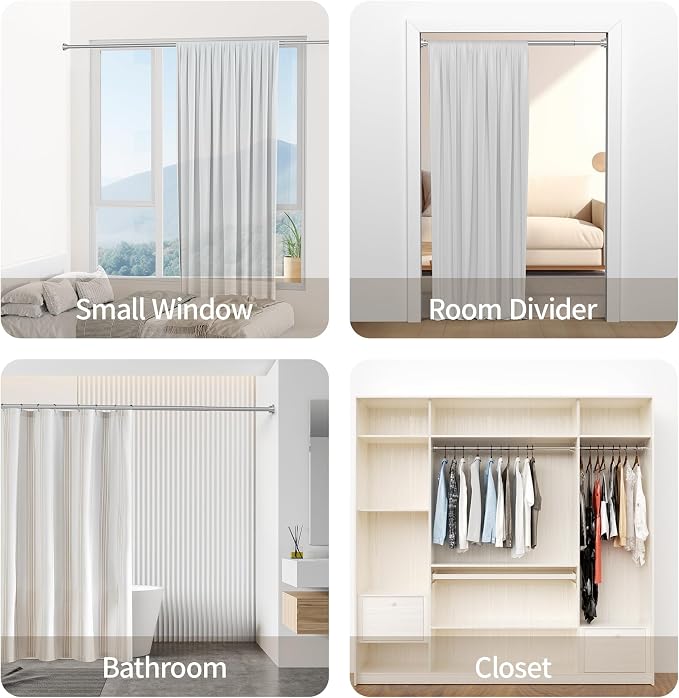 Mcrbeay Shower Curtain Rod, Non Slip Adjustable 28-102 inch No Drilling Shower - Image 7