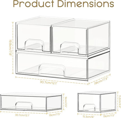 Stackable Storage Drawers, 3 Pack Clear Acrylic Makeup & Bathroom Organizer - Image 2