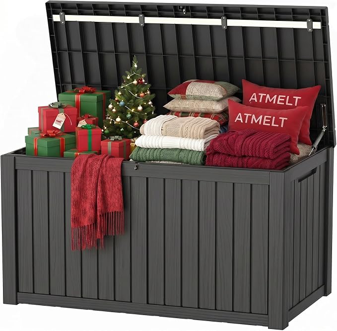 200 Gallon Outdoor Storage Box, Large Waterproof Resin Deck Box, Lock Storage by ATMELT