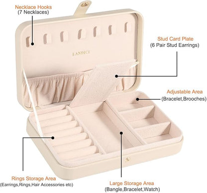 LANDICI Small Jewelry Box for Women Girls, PU Leather Travel Jewelry Case - Image 3