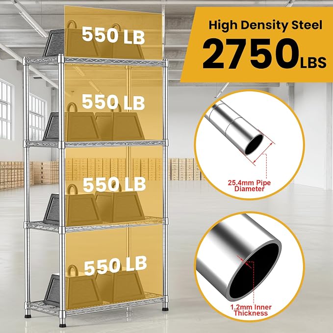 Metal Shelving Unit 4 Tier Storage Shelves Rack Metal Shelf Adjustable Wire - Image 5