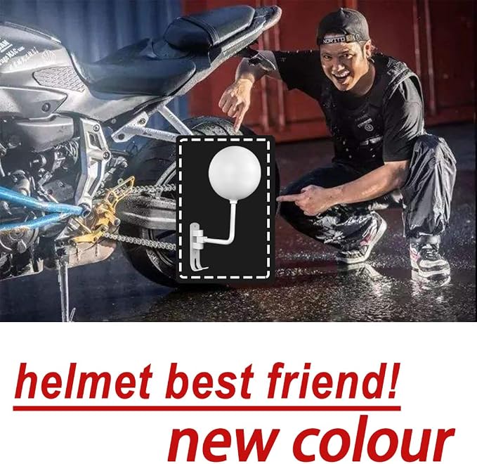 SNAGMO White 180° Motorcycle Helmet Rack, Rotation Metal Helmet Holder Wall - Image 5