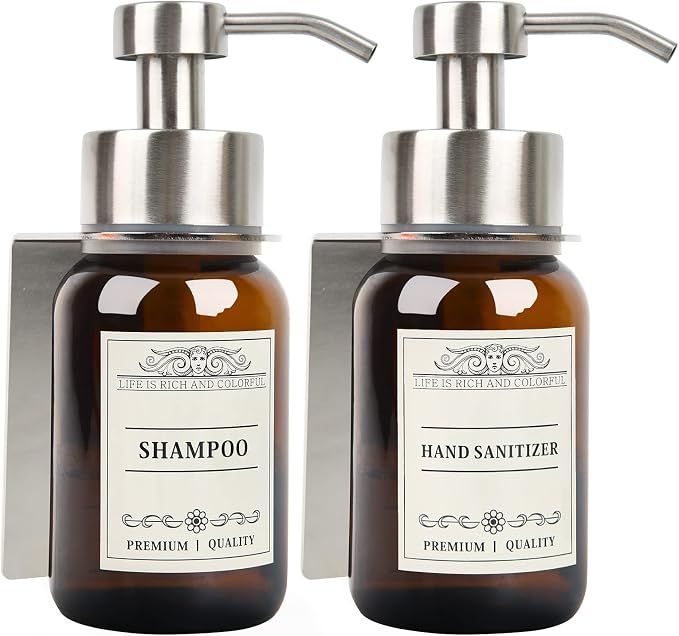 Glass Soap Dispenser with Pump and Wall Mount Holder, 8.5 Oz Shampoo and by NOBTOU