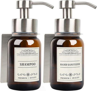 Glass Soap Dispenser with Pump and Wall Mount Holder, 8.5 Oz Shampoo and by NOBTOU