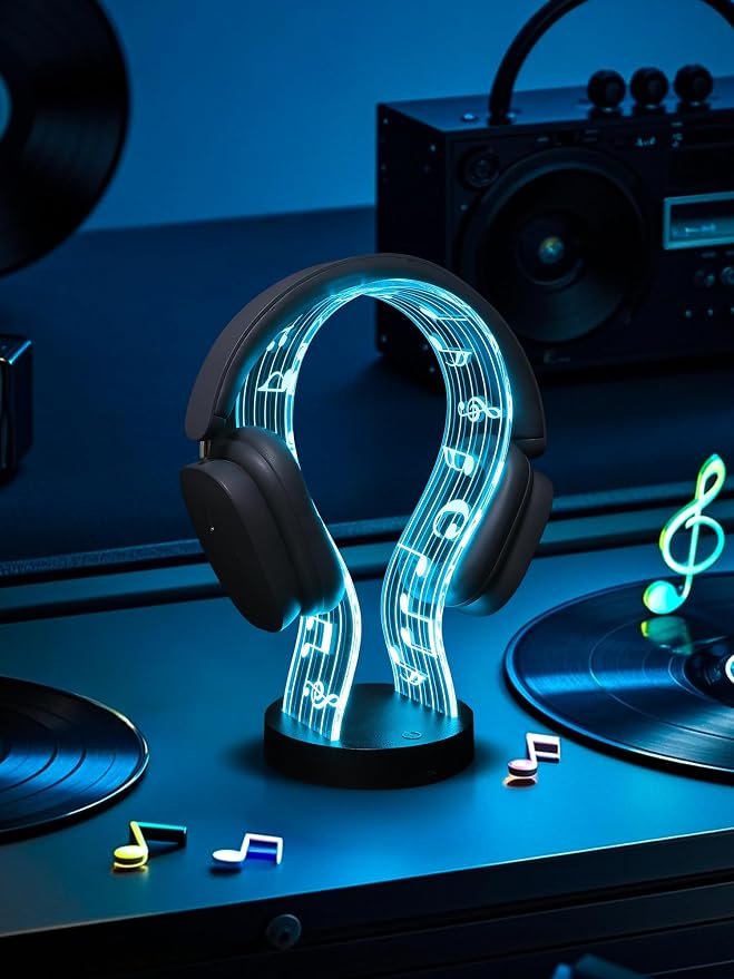 Light Up Headphone Stand with 16 Color Lights, Music Notes Pattern Acrylic - Image 3