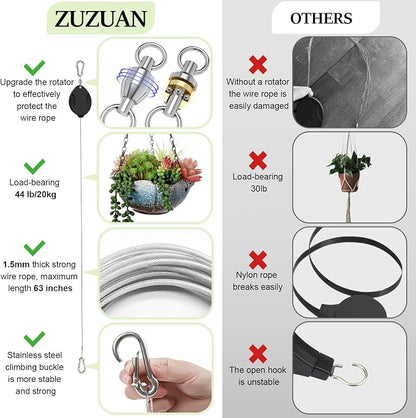 2Pcs Retractable Plant Hanger, Heavy Duty, Quick Auto Lock, Adjustable Hook - Image 3