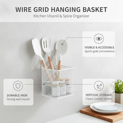 Wire Grid Hanging Basket, Iron Wall Mount Organizer - Image 4