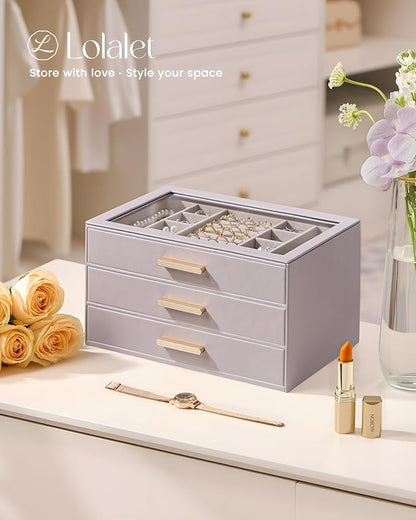 Lolalet Jewelry Box Organizer, 3-Layer Jewelry Organizers and Storage Case - Image 7