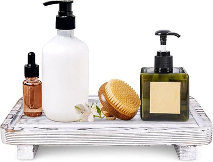 Rustic White Bathroom Counter Tray Kitchen Countertop Trays Decorative Wood by Gtencemen