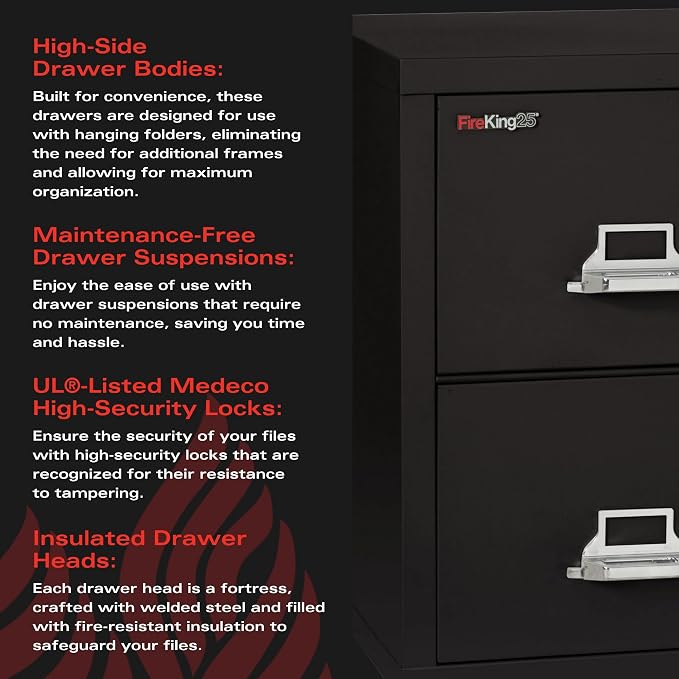 FireKing Vertical 2 Drawer Letter Fire Safe File Cabinet - Image 7