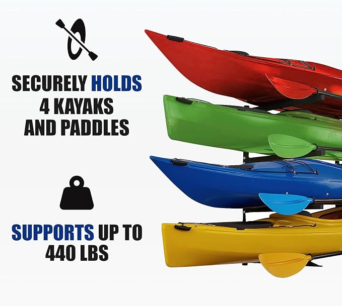 Kayak Wall Mount Rack for 4 Kayaks, Kayak Paddle Holder for Garage Storage - Image 3