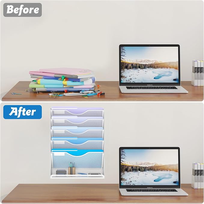 6 Tier Hanging File Organizer, Mesh Wall File Holder Paper Folder Rack - Image 4