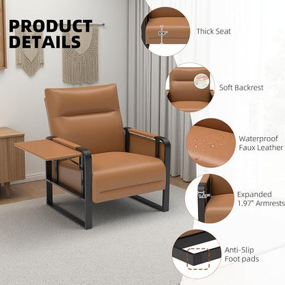 Upholstered Accent Sofas Set of 2, Modern Faux Leather Sofa Chairs - Image 7