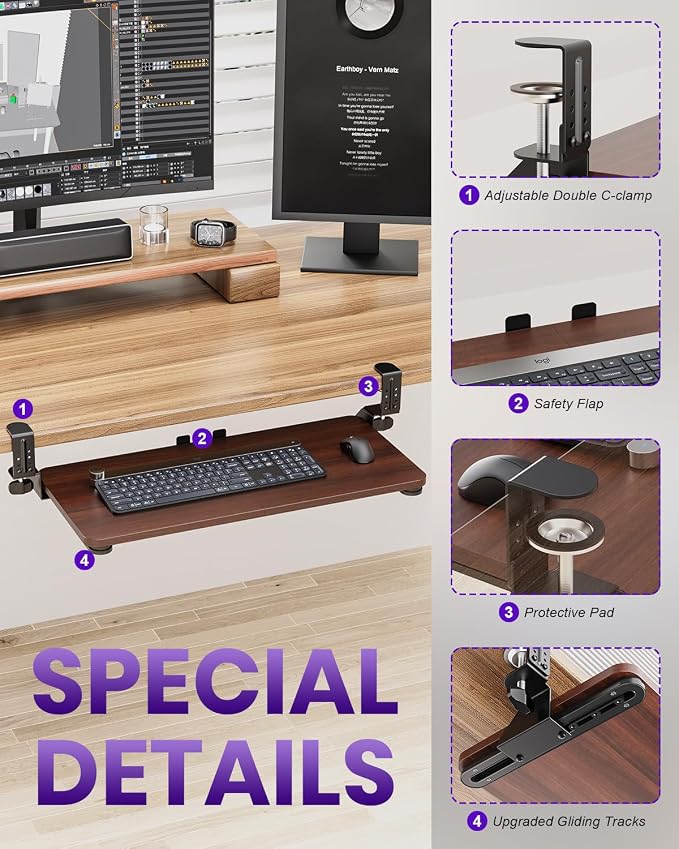 Ergonomic Mouse & Keyboard Tray Under Desk, Pull Out - Image 8