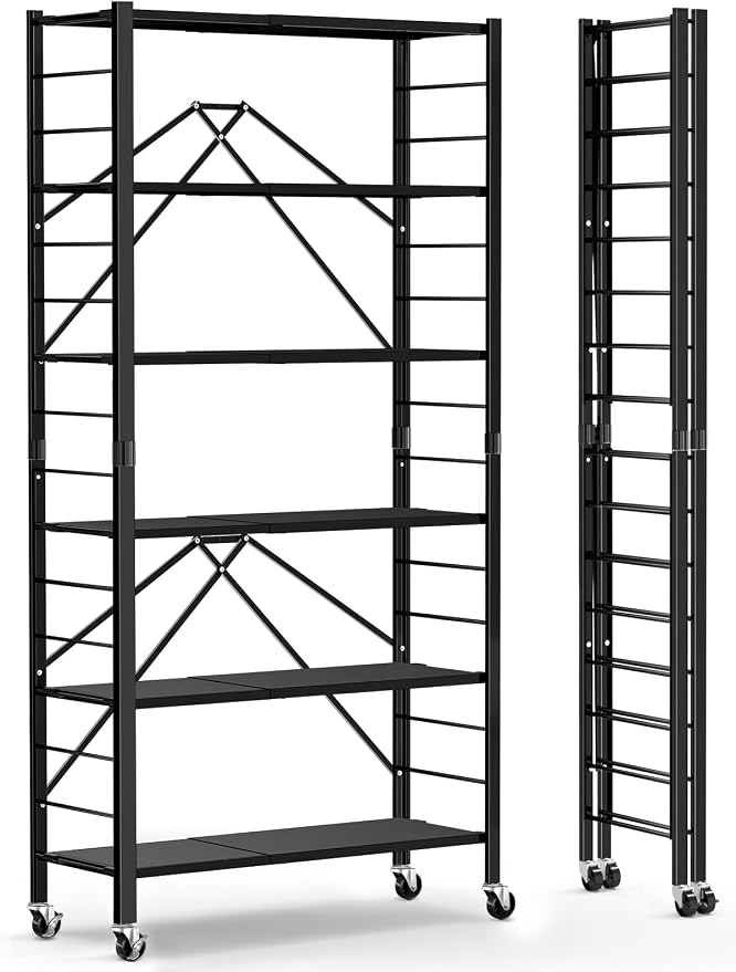 Himix 6 Tier Foldable Storage Shelves, Expandable Folding Bookshelf by Himix