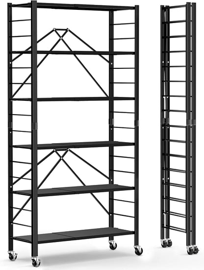 Himix 6 Tier Foldable Storage Shelves, Expandable Folding Bookshelf by Himix