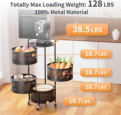 JAQ No Assembly Rotating Kitchen Storage Rack, 4-Tier Metal Basket Organizer - Image 8