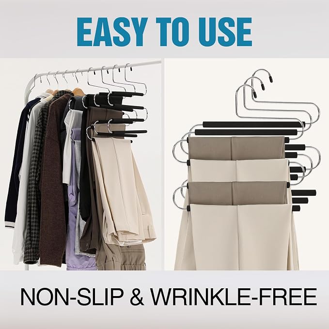 Multiple Space Saving Non Slip Foam Padded Pants Hangers 4 Tier Steel Open - Image 5