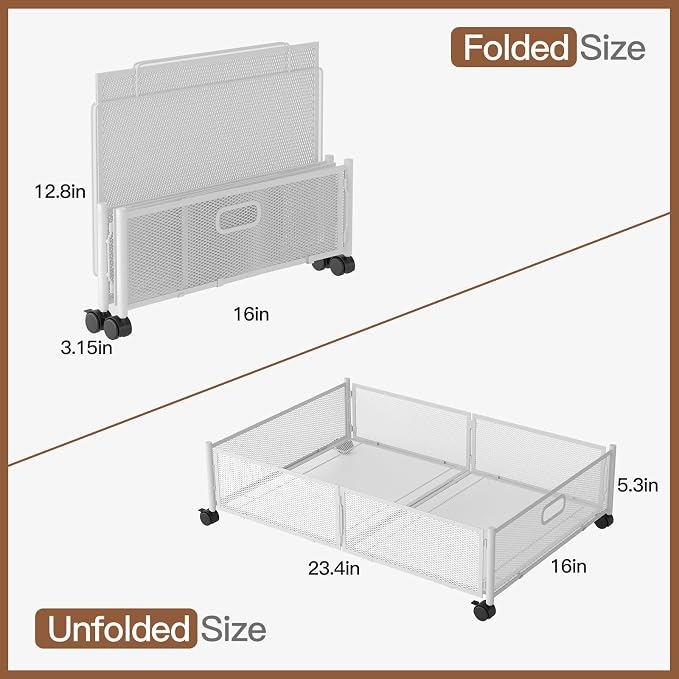 Gawerk Under Bed Storage with Wheels, Foldable Metal Mesh Underbed Storage - Image 2